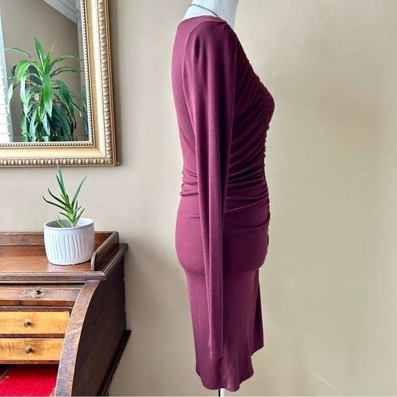 Lovers and Friends Venetian Dress Ribbed Burgundy Bodycon Long Sleeve Ruched M - Picture 4 of 13